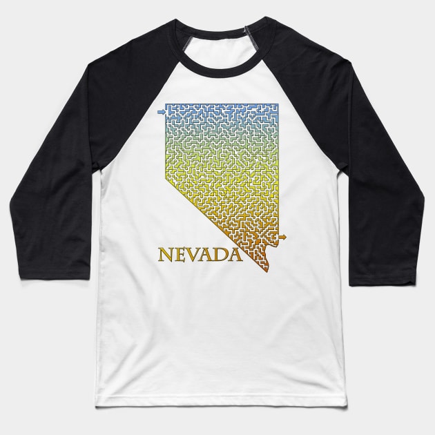 State of Nevada Colorful Maze Baseball T-Shirt by gorff